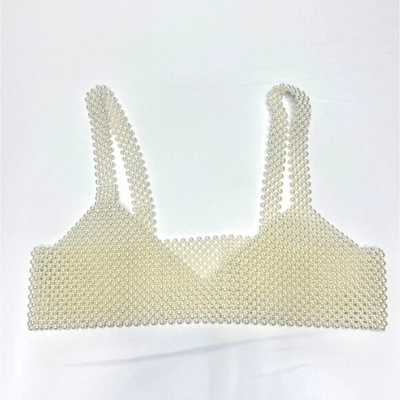 Beaded Tank Top Pearls Bra One Size - Picture 2 of 10